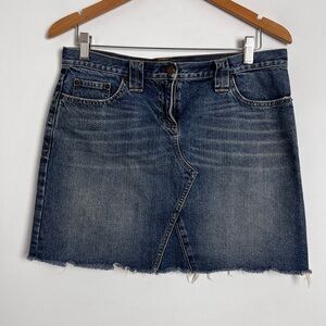 Vintage J. Crew Factory Women's Sz 31 Denim Skirt Frayed Edge Medium Wash Boho